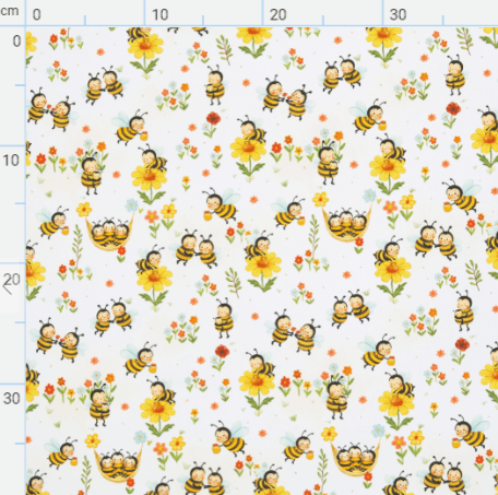 Attēls ar Premium 100% kokvilnas audums-bitītes ziedos – pieejams internetā Šarlotes audumi