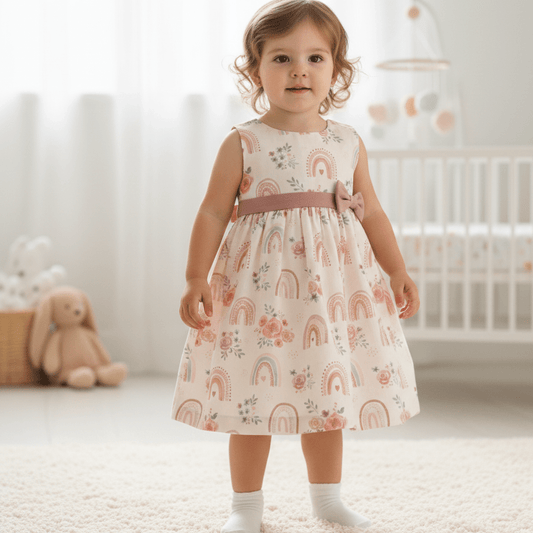 Attēls ar Premium 100% kokvilnas audums - rozītes ar varavīksnēm 130 g/m² – pieejams Šarlotes audumi