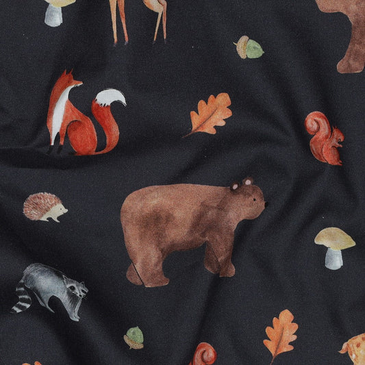 Bild mit Premium-Stoff aus 100% Baumwolle, Herbstmotiv auf Dunkelblau – online erhältlich bei Šarlotes audumi