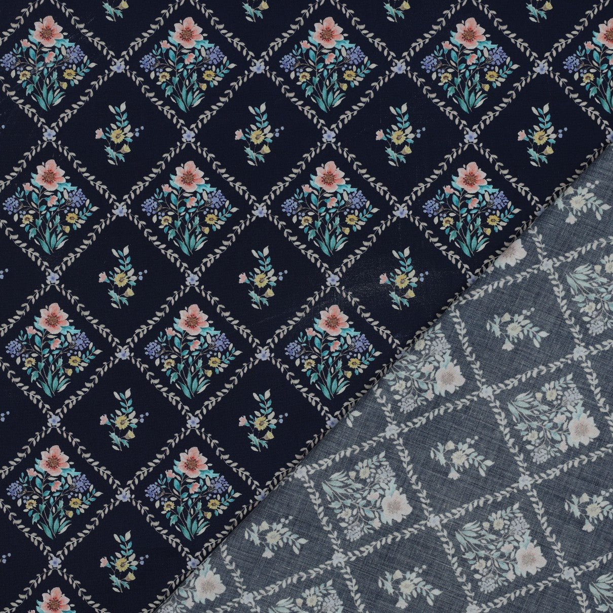 Attēls ar Premium 100% kokvilnas audums - ziedu rombi 115 g/m² – pieejams Šarlotes audumi