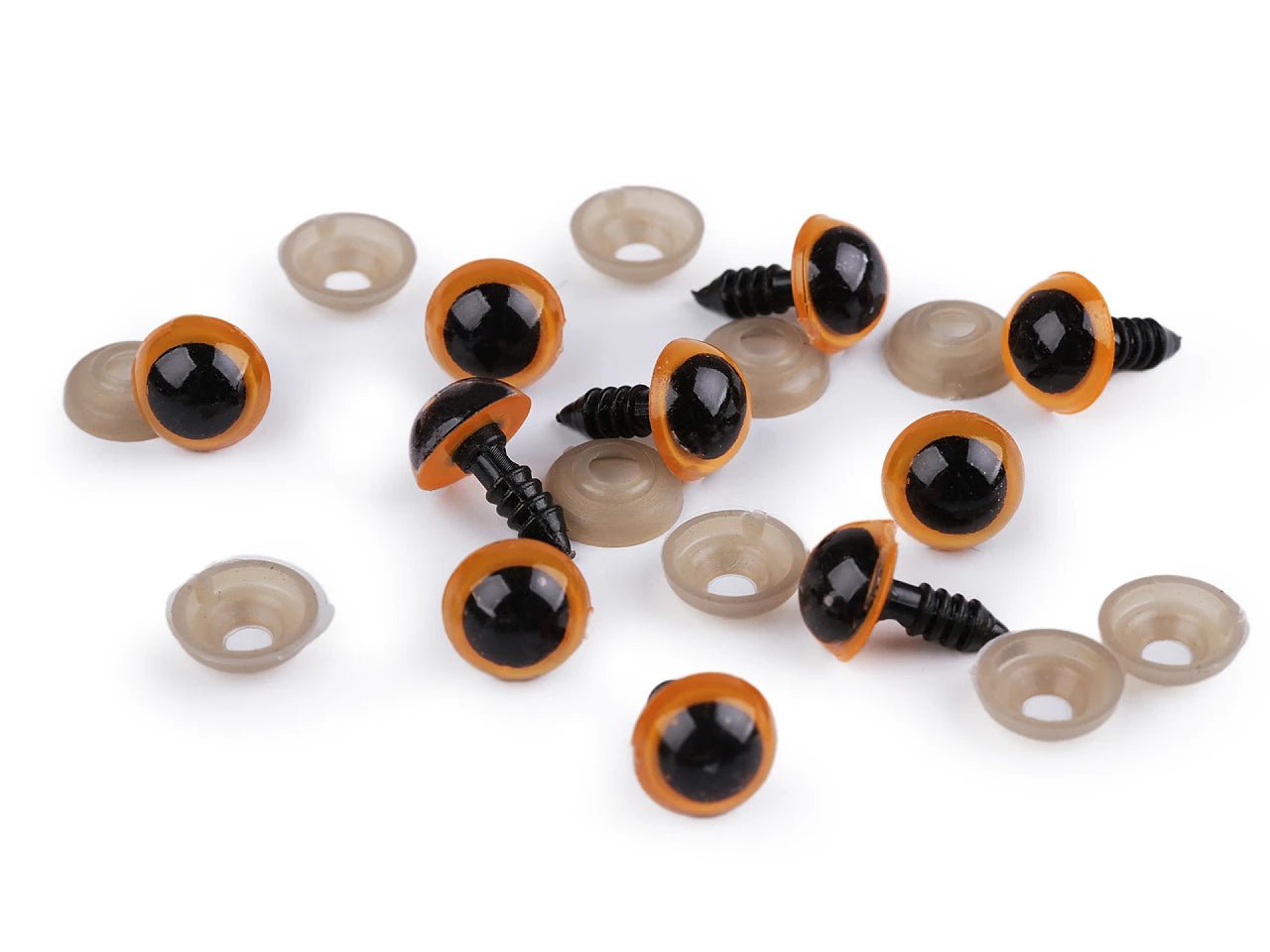 Image avec yeux de jouet Ø12 mm orange (paquet de 5 paires) – disponible chez Šarlotes audumi