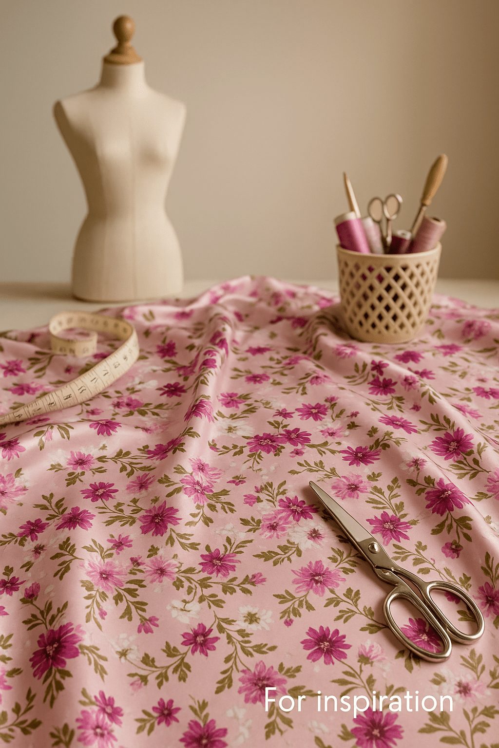 Satīns ar elastānu - ziedi uz rozā 80 g/m²