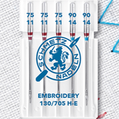 Attēls ar Šujmašīnu adatas izšūšanai SCHMETZ EMBROIDERY NEEDLES - Nr.75/90 (5gab.) – pieejams Šarlotes audumi