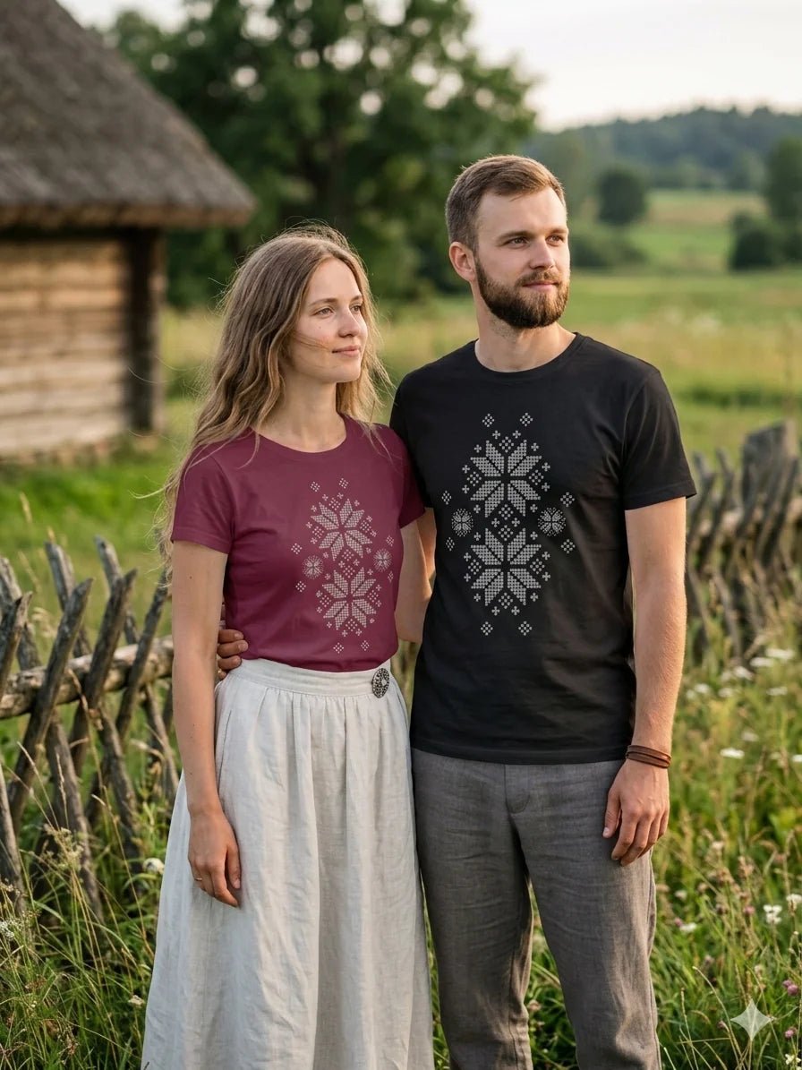 Image du t-shirt "Auseklis clair" – disponible chez Šarlotes audumi