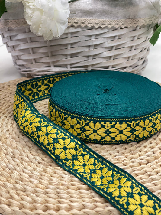 Tautiskā lente, josta 36mm - zaļa ar dzeltenu LV