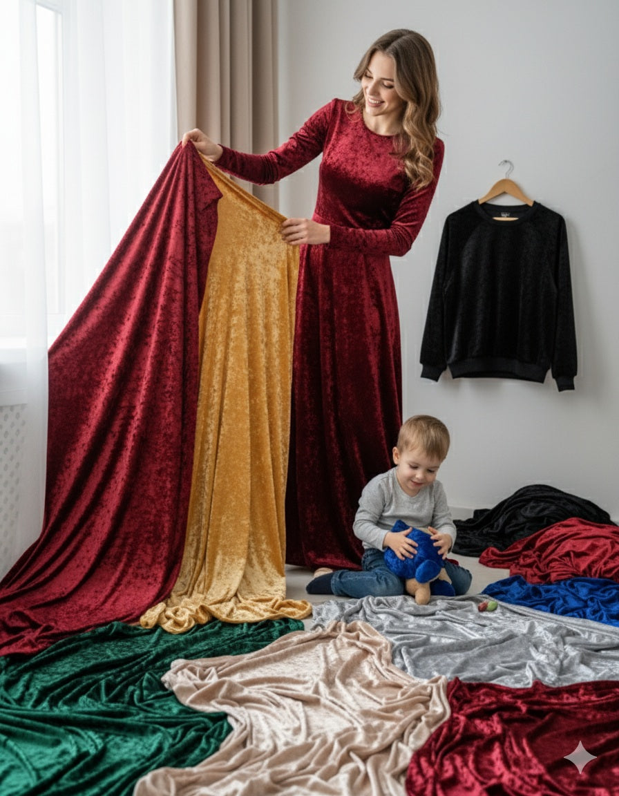 Velvet with crumple effect