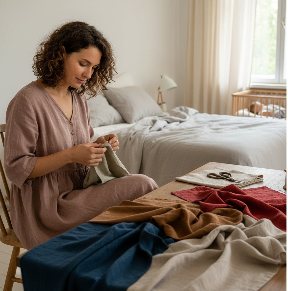 Medium thick softened linen fabric 205g/m²