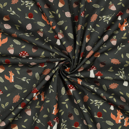 Premium 100% Baumwollstoff – Herbstmotiv auf Dunkelgrün