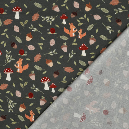 Premium 100% Baumwollstoff – Herbstmotiv auf Dunkelgrün