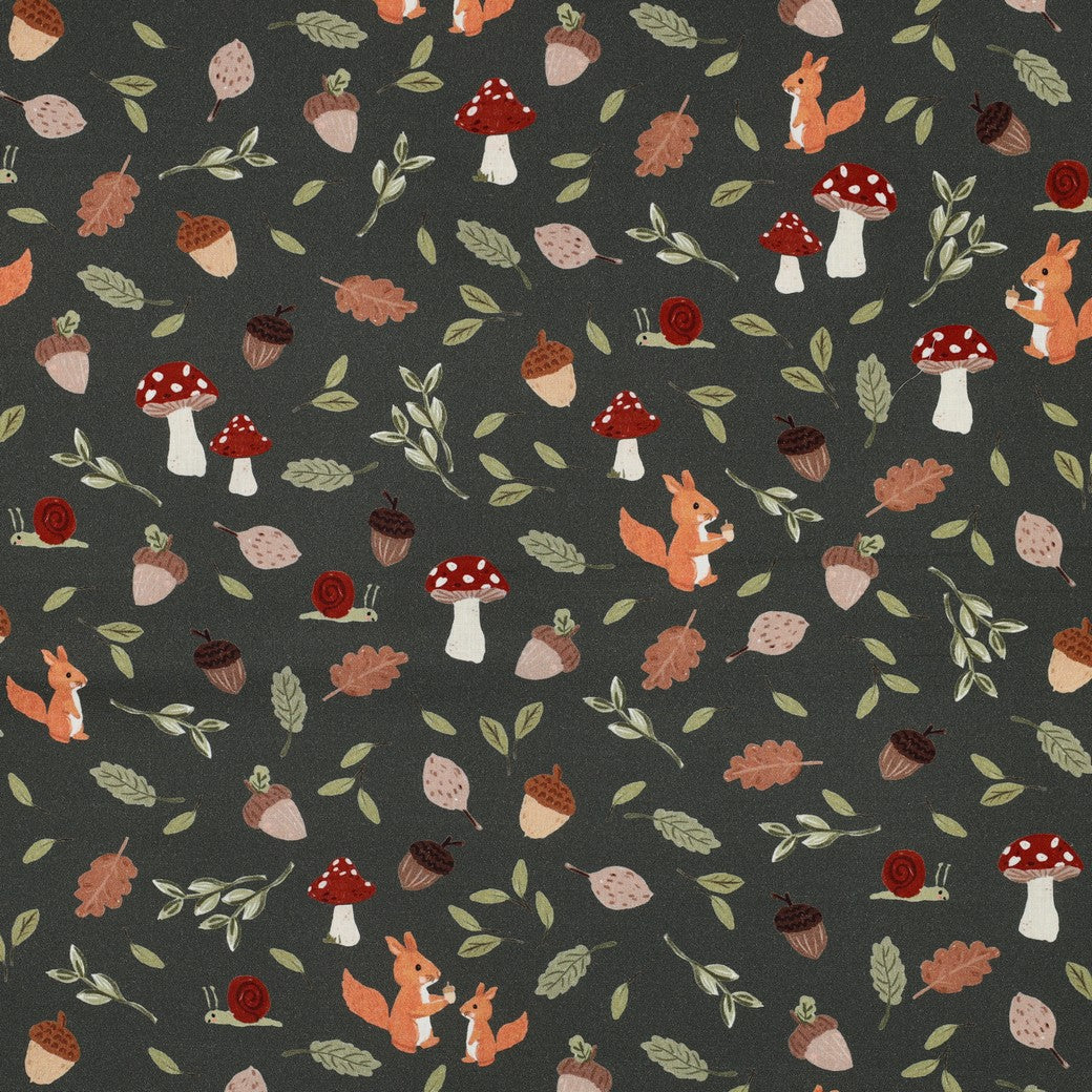 Premium 100% Baumwollstoff – Herbstmotiv auf Dunkelgrün