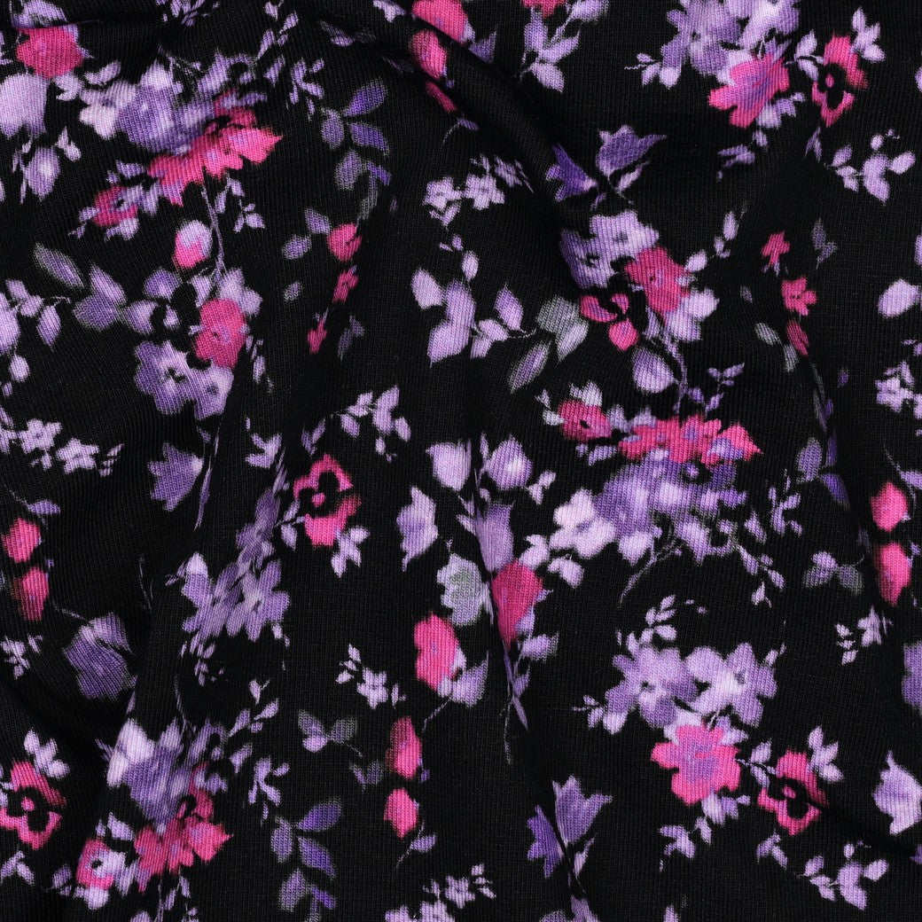 Baumwolljersey, Jersey mit feinen lila Blüten