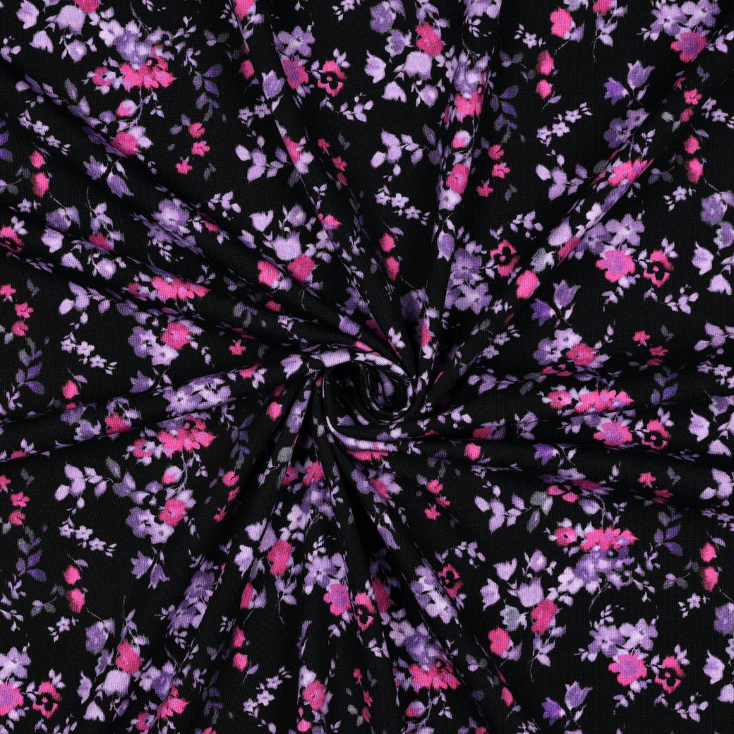 Baumwolljersey, Jersey mit feinen lila Blüten