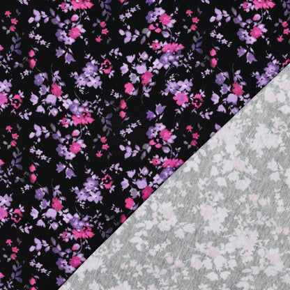 Baumwolljersey, Jersey mit feinen lila Blüten