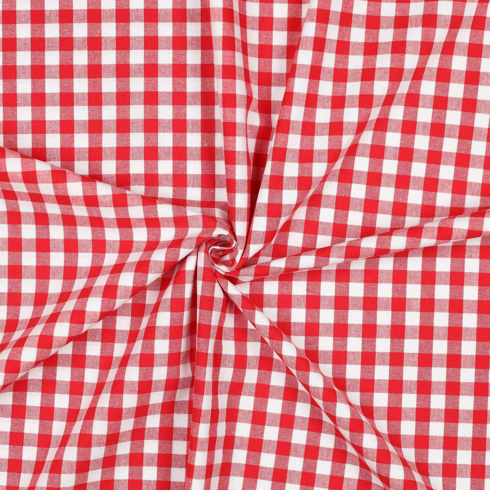 Premium 100% medvilnės audinys – raudonas languotas 110 g/m²