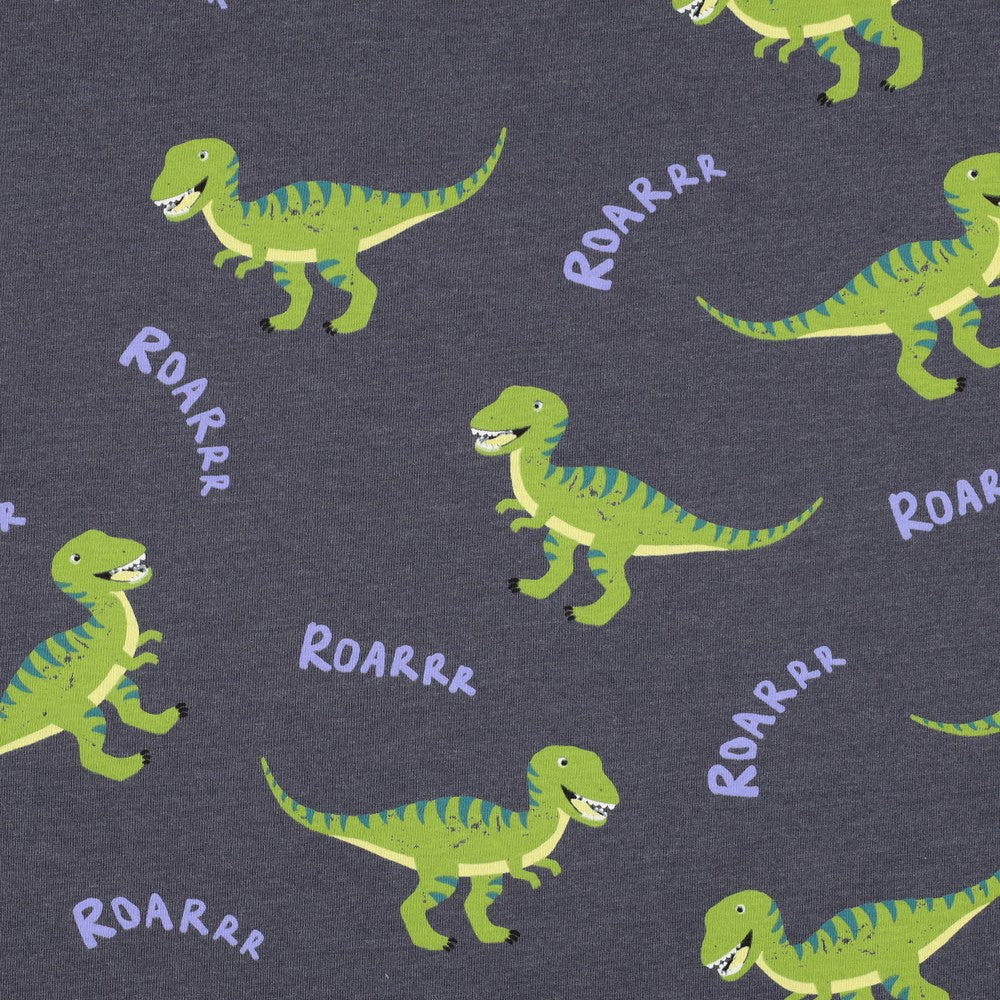 Cotton knitwear - dinosaurs on grey melange 200 g/m²
