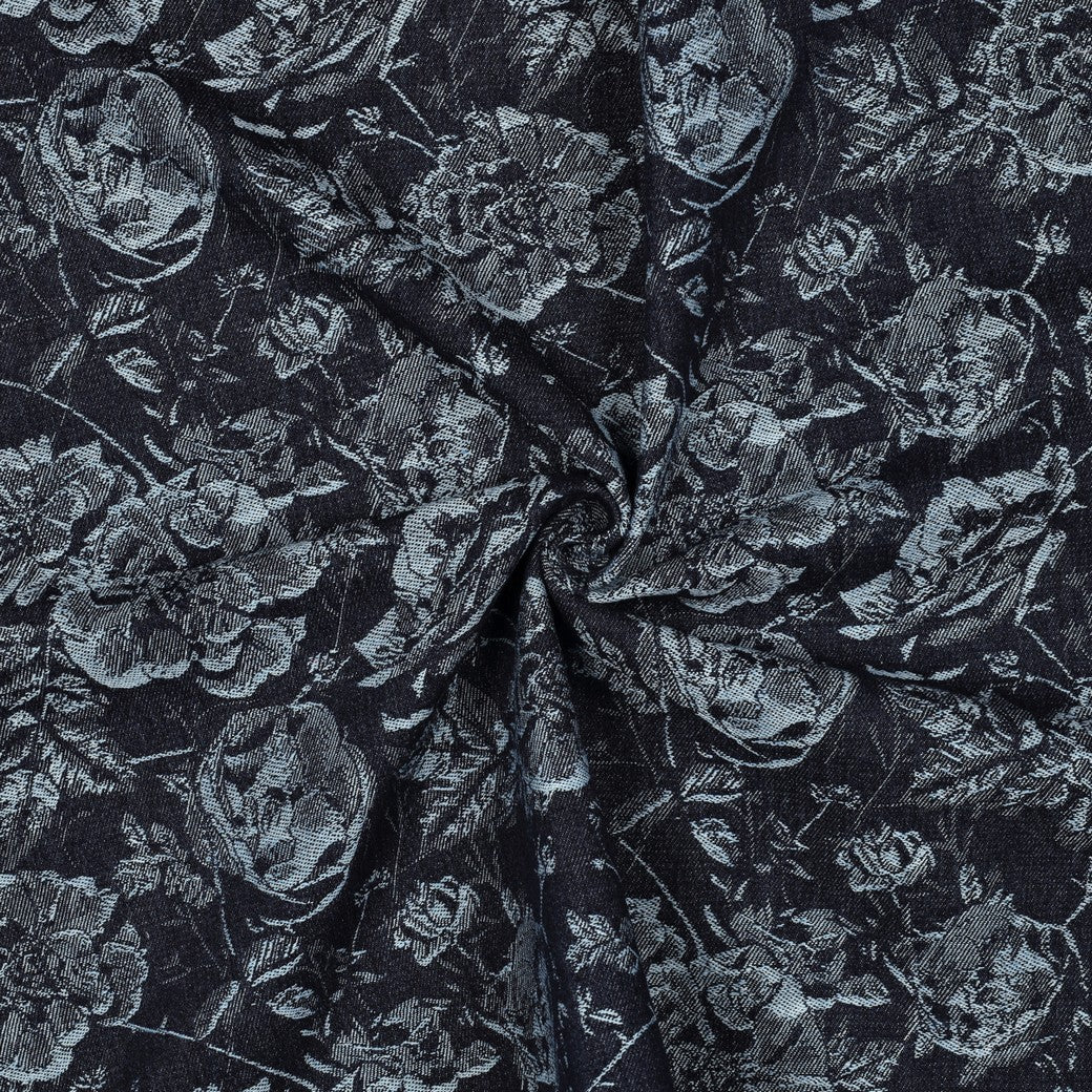 Tissu jacquard en denim à motif floral 350 g/m²