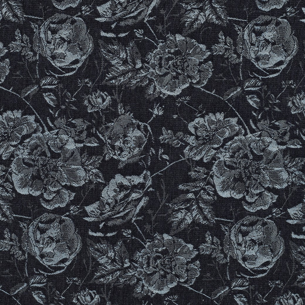Tissu jacquard en denim à motif floral 350 g/m²