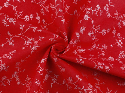 Image en tissu 100 % coton - rayures fleuries blanches sur fond rouge 125 g/m² – disponible chez Šarlotes audumi