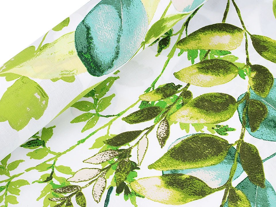Image d’un tissu 100 % coton eucalyptus – disponible en ligne chez Šarlotes audumi