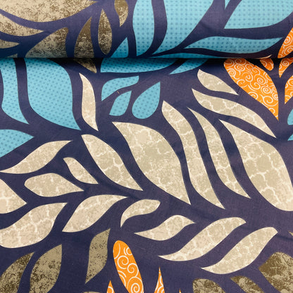 Tissu 100% coton - motif de feuilles coloré 125 g/m