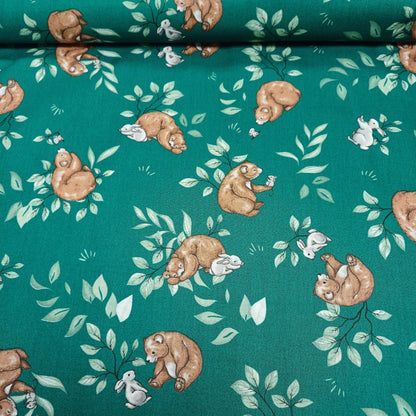 100 % tissu en coton - ours sur fond vert 125 g/m²