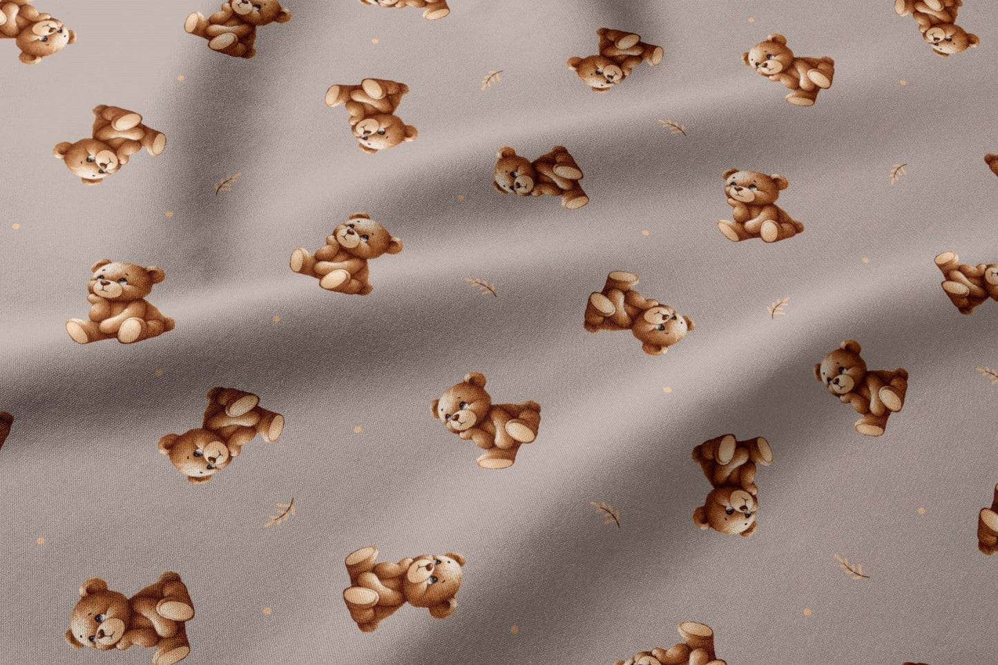 Attēls ar 100% Kokvilnas audums - lācīši uz pelēks fona 125 g/m – pieejams Šarlotes audumi