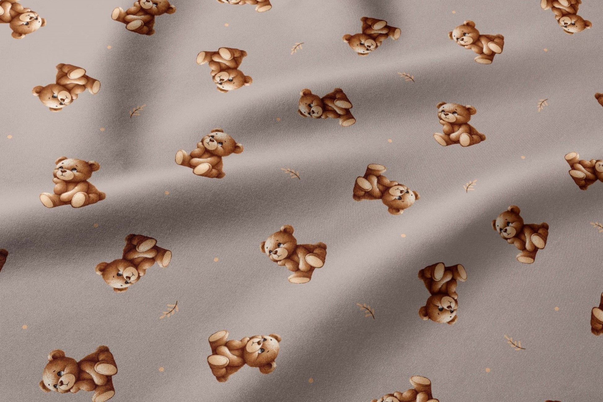 Attēls ar 100% Kokvilnas audums - lācīši uz pelēks fona 125 g/m – pieejams Šarlotes audumi