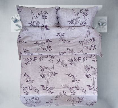 Tissu 100% coton - motif feuilles lilas 220cm 146 g/m²