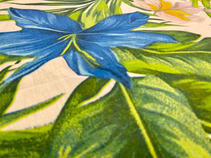 100 % tissu en coton - fleurs tropicales orange sur fond bleu 125 g/m