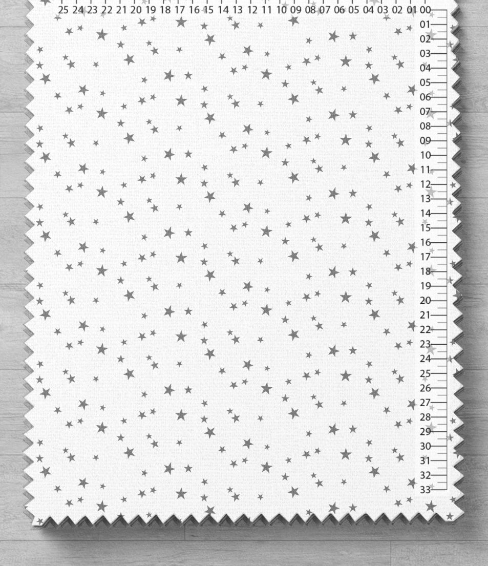 Attēls ar 100% Kokvilnas audums - pelēkas zvaigznītes 125 g/m² – pieejams Šarlotes audumi