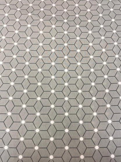 Image with 100% cotton fabric - grey geometric pattern 125 g/m² – available at Šarlotes audumi