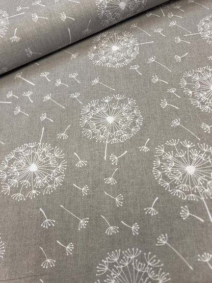 100% coton - motif de pissenlits sur fond gris 125 g/m²