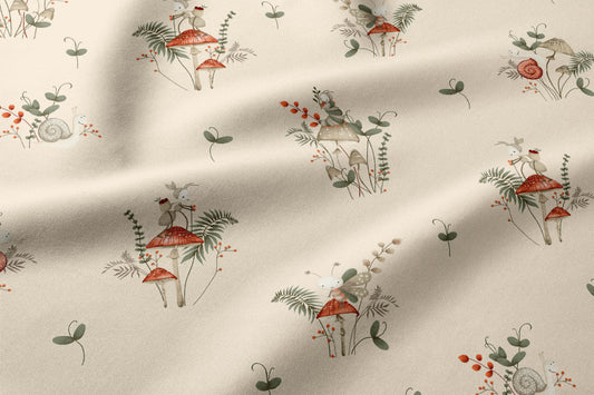 Image en tissu 100 % coton - fourmi sur un champignon – disponible en ligne chez Šarlotes audumi