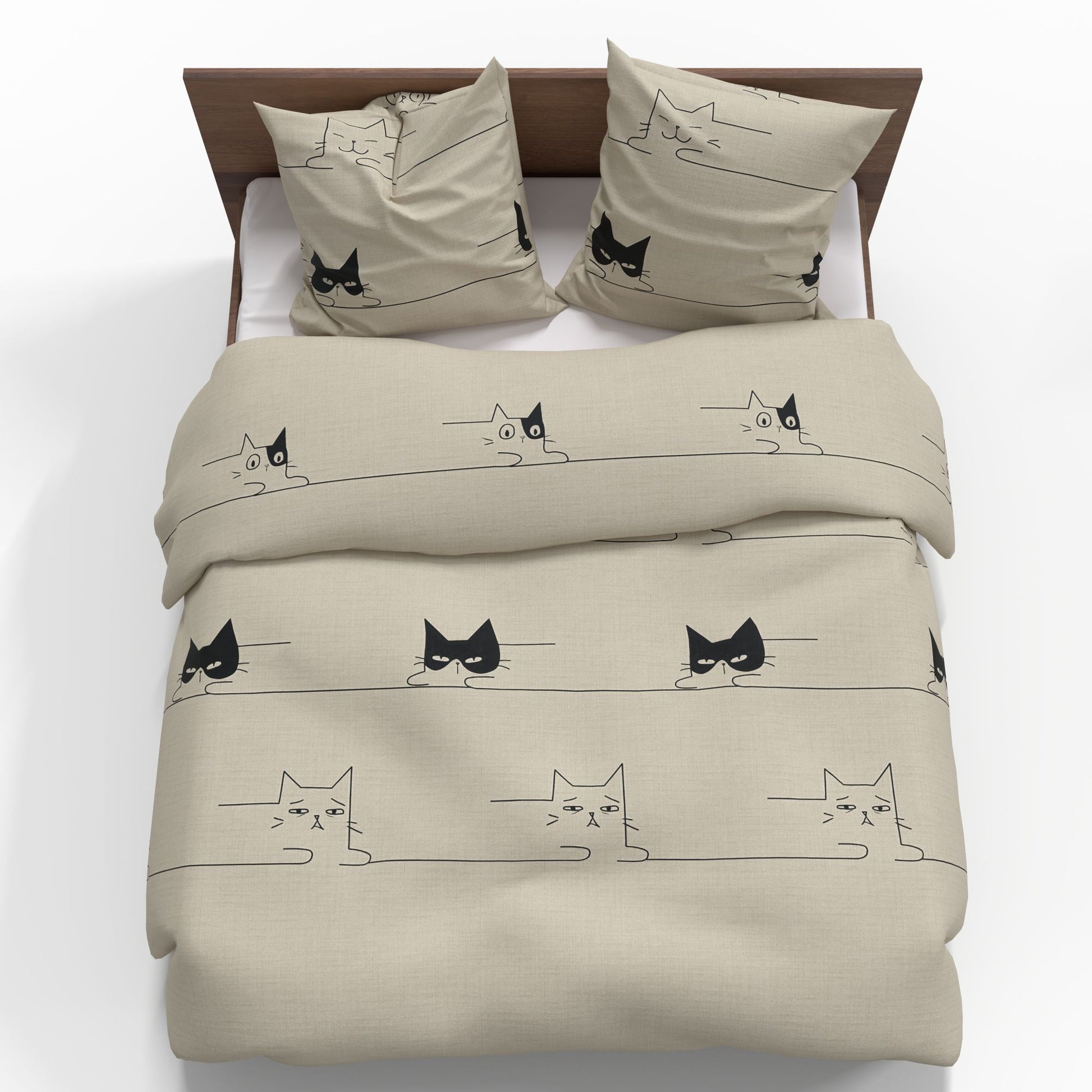 Tissu 100 % coton beige avec motifs de chats, 220 cm – disponible en ligne chez Charlotte Tissus