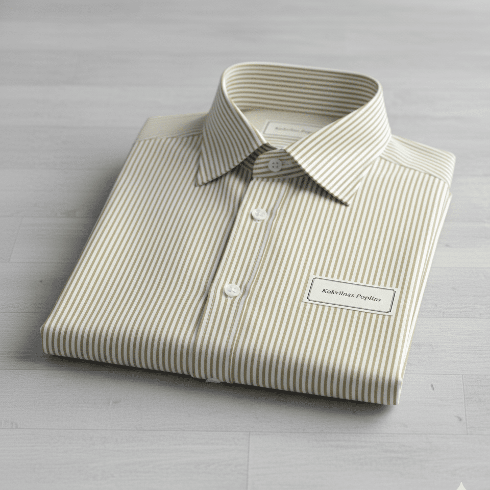 Attēls ar 100% Kokvilnas audums - smilšu toņa līnijas 125 g/m² – pieejams Šarlotes audumi