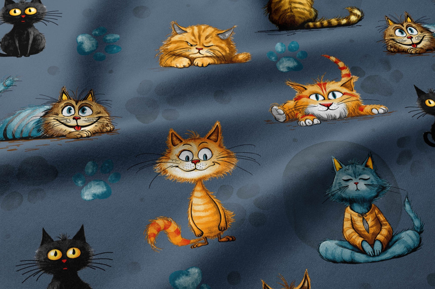 Attēls ar 100% Kokvilnas audums - trakie kaķi 125 g/m² – pieejams Šarlotes audumi