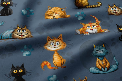 Image with 100% cotton fabric - Crazy Cats 125 g/m² – available at Šarlotes audumi