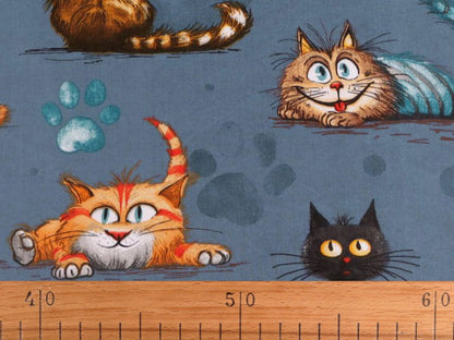 Image with 100% cotton fabric - crazy cats 125 g/m² – available at Šarlotes audumi
