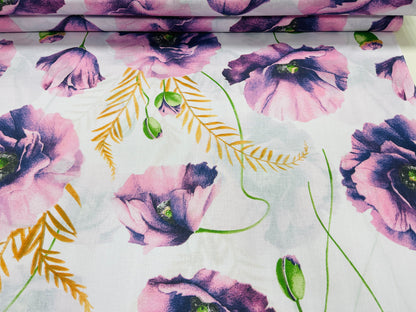 Tissu 100 % coton - coquelicots violets 125 g/m²