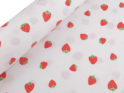 Image of 100% cotton strawberry fabric 125 g/m² – available at Šarlotes audumi