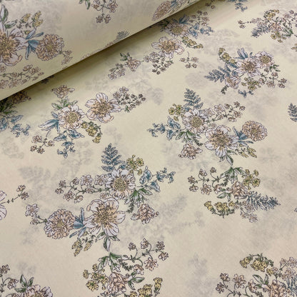 100% tissu en coton - fleurs sur fond crème 220 cm 146 g/m²