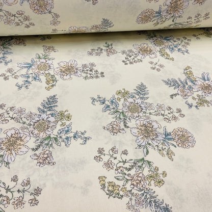 Tissu 100 % coton - fleurs sur fond crème 220 cm 146 g/m²