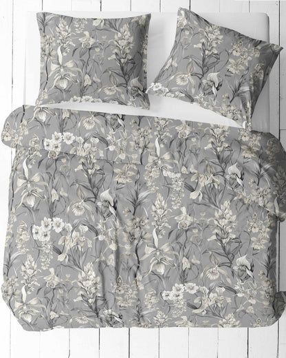 Tissu 100 % coton - motif floral gris 125 g/m²
