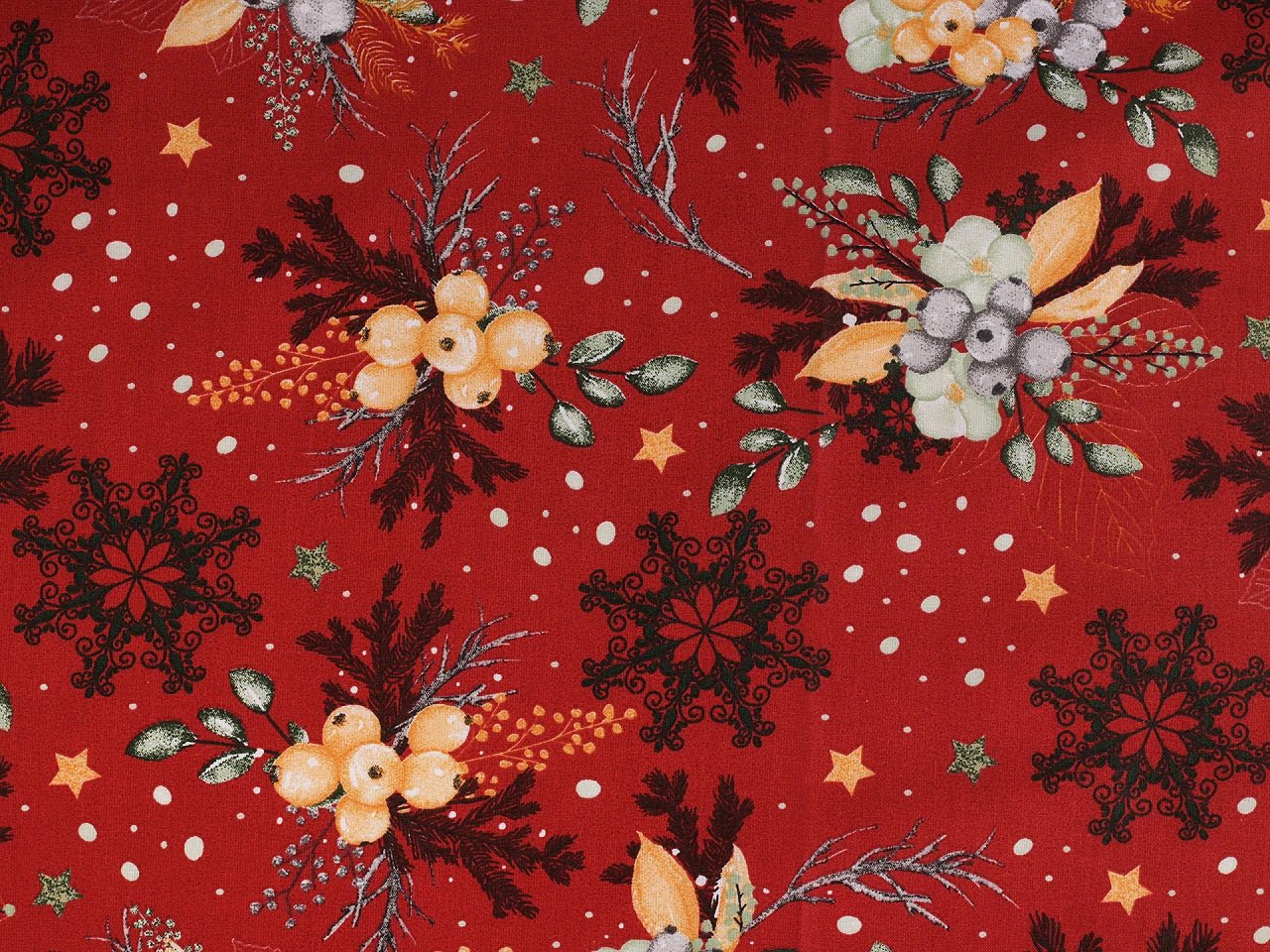 Attēls ar 100% Kokvilnas audums - Ziemassvētku raksts uz sarkana 125 g/m – pieejams Šarlotes audumi