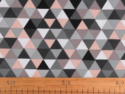 Image of 100% cotton fabric - blue triangles 125 g/m² – available at Šarlotes audumi
