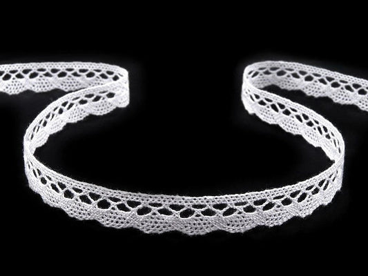 Attēls ar 100% Kokvilnas mežģīne 1 cm - balta – pieejams Šarlotes audumi