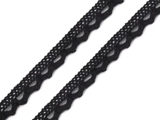 Attēls ar 100% Kokvilnas mežģīne 1,1 cm - melna – pieejams Šarlotes audumi