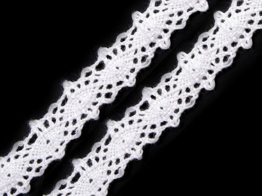 Attēls ar 100% Kokvilnas mežģīne 1,2 cm - balta – pieejams Šarlotes audumi