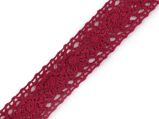 Attēls ar 100% Kokvilnas mežģīne 3 cm - bordo – pieejams Šarlotes audumi