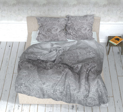 Satin 100 % coton - motif abstrait sur fond gris 220 cm 125 g/m²